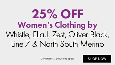 25% OFF Women's Clothing by Whistle, Ella J, Zest, Oliver Black, Mineral, North South Merino & More