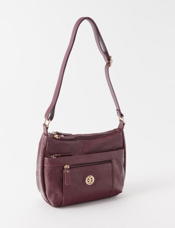 Boston + Bailey Embossed Rounded Crossbody Bag, Mulberry product photo