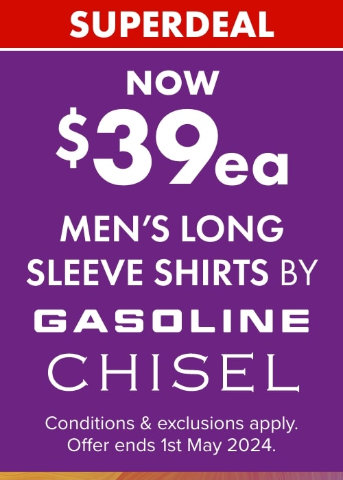 Now $39ea Mens Shirts by Gasoline & Chisel