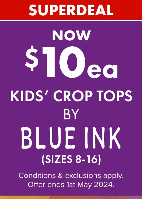 NOW $10ea Kids' Crop Tops by Blue Ink