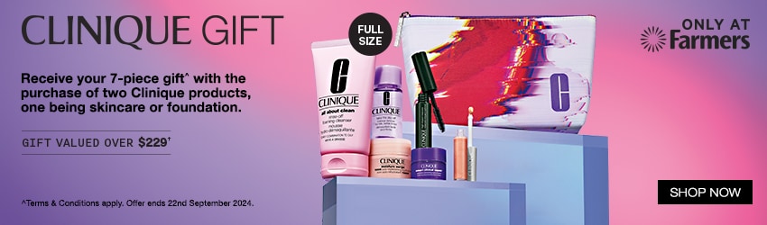 FREE GIFT when you purchase two or more products, one being skincare or foundation by Clinique