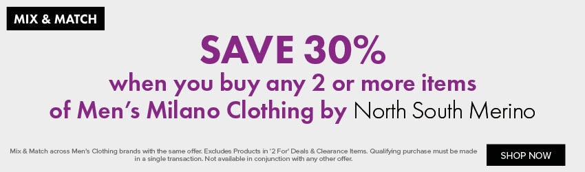  Save 30% when you buy any 2 or more items of Men's Milano by North South Merino