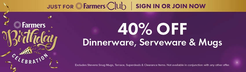 40% OFF Dinnerware, Serveware & Mugs