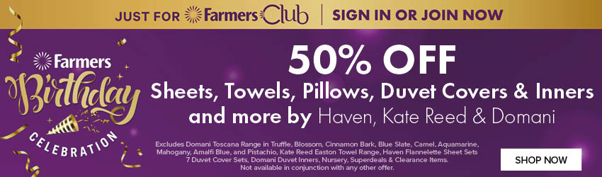 50% OFF Sheets, Towels, Pillows, Duvet Covers & Inners and more by Haven, Kate Reed & Domani
