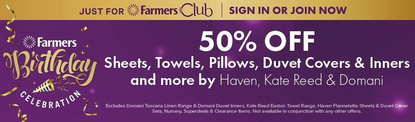 50% OFF Sheets, Towels, Pillows, Duvet Covers & Inners and more by Haven, Kate Reed & Domani