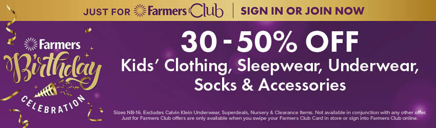 30-50% OFF Kids' Clothing, Sleepwear, Underwear, Socks & Accessories