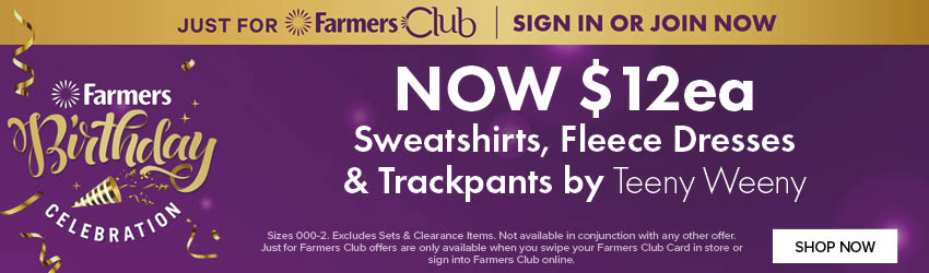 NOW $12ea Sweatshirts, Fleece Dresses & Trackpants by Teeny Weeny