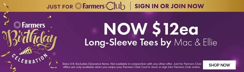 NOW $12ea Long-Sleeve Tees Mac & Ellie