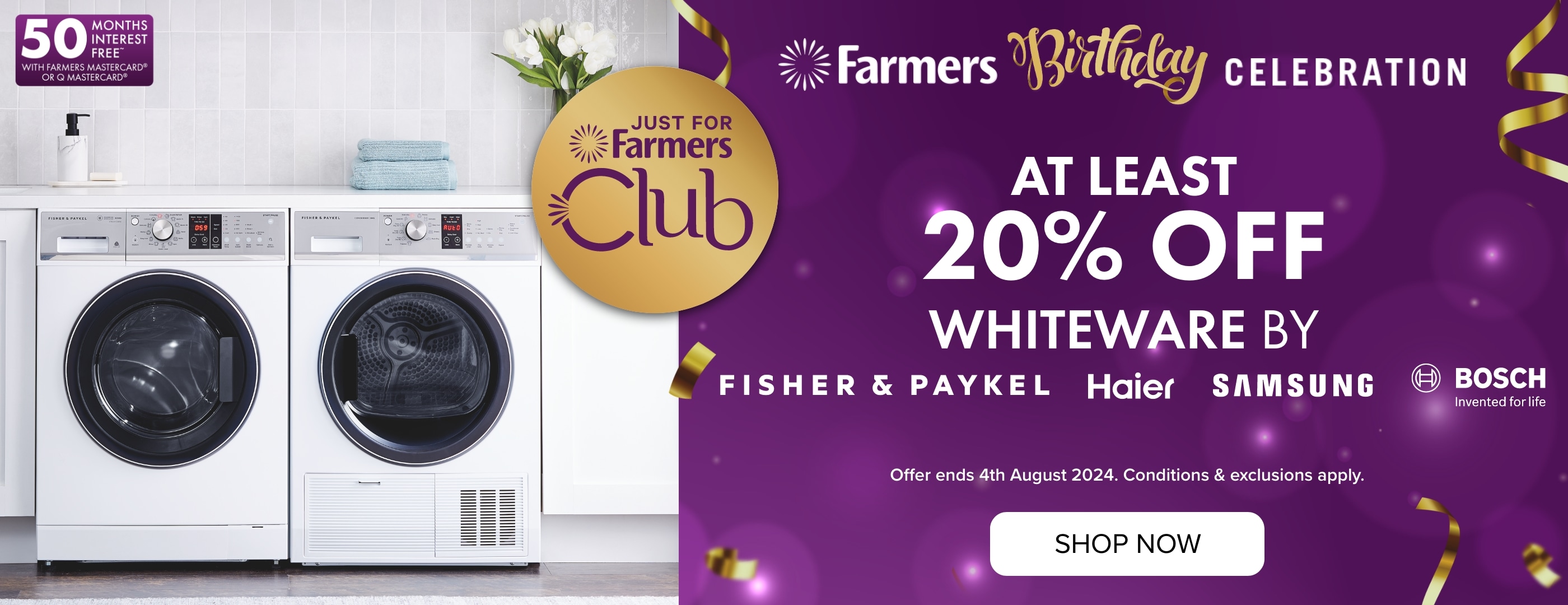 AT LEAST 20% OFF Whiteware by Fisher & Paykel, Samsung, Bosch & Haier