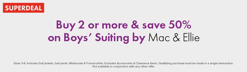 Buy 2 or more & save 50% Boys' Suiting by Mac & Ellie