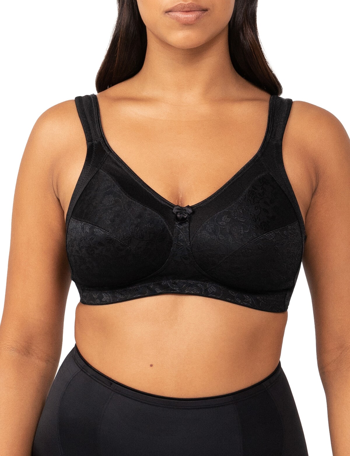 Breezies Wild Rose Support Wirefree Bra Black D/42 New