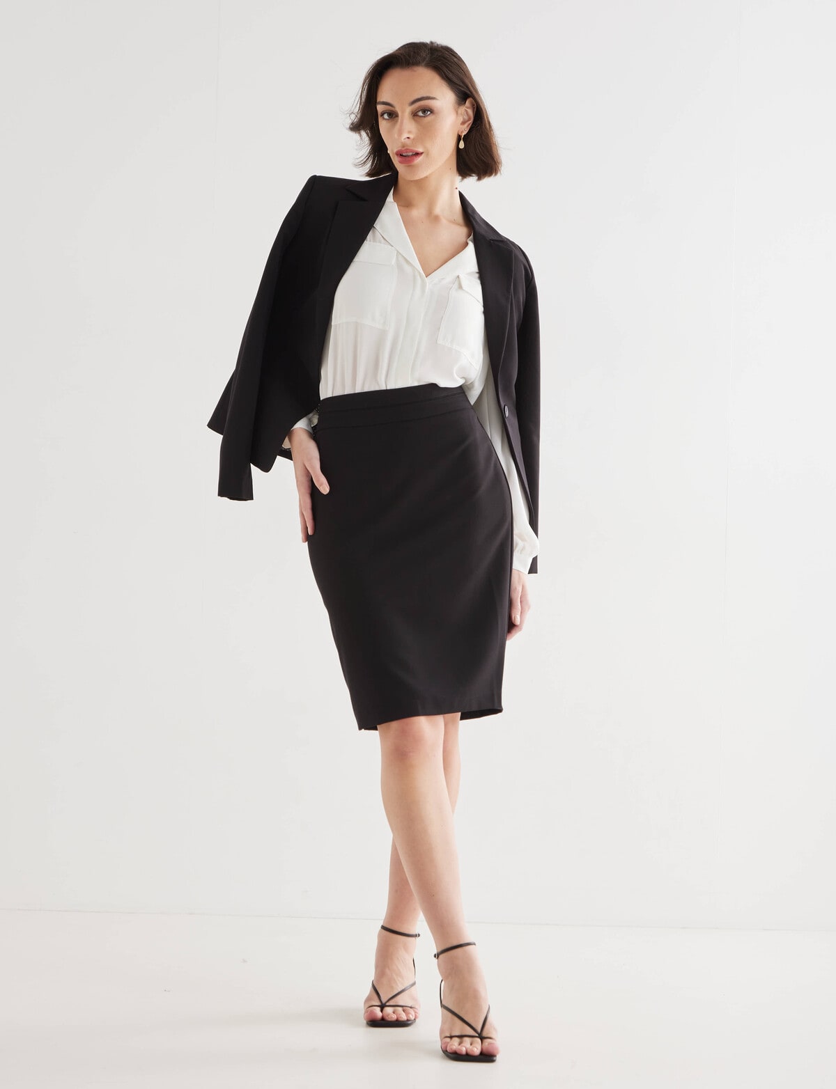 Knee Length High Waist Stretch Pencil Skirt - Black/Small at