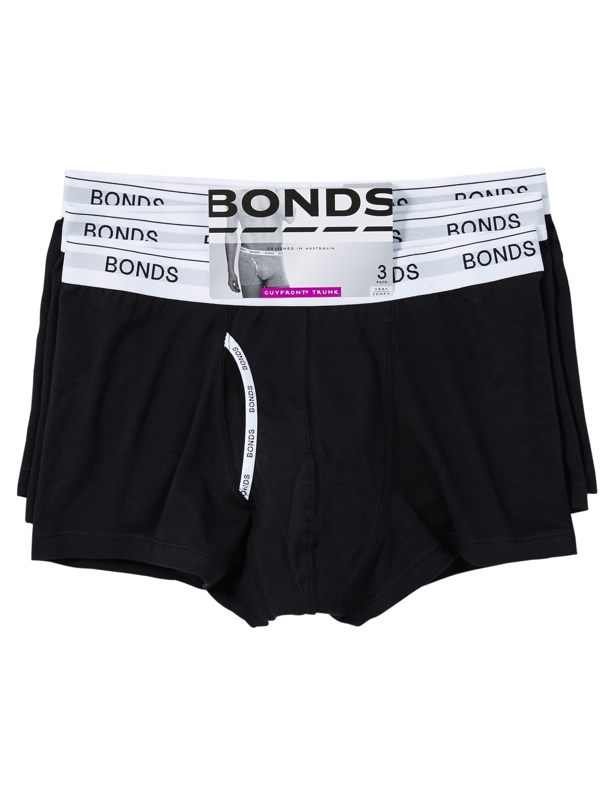 OO  Bonds 6 X Bonds Mens Guyfront Trunks Underwear Black / Grey Stripe