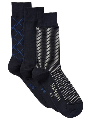 Harlequin Dash Argyle Dress Sock, 3-Pack, Navy product photo