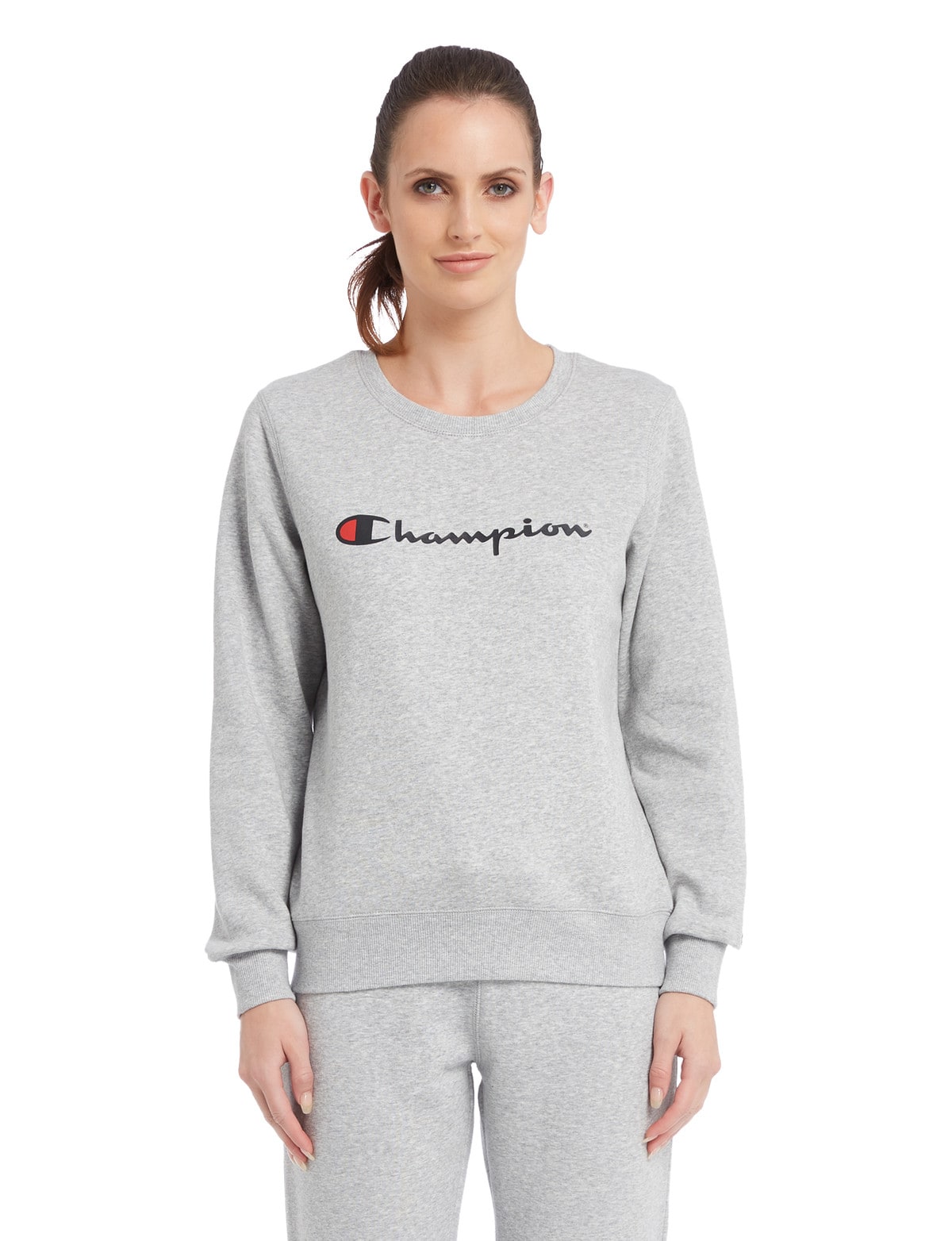 Champion Crew Neck Script Sweatshirt, Oxford Heather - Activewear