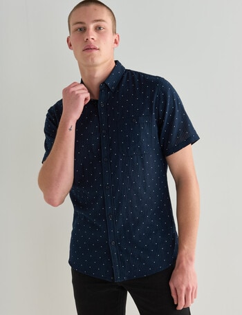 Tarnish Layer Dotted Short Sleeve Shirt, Navy product photo