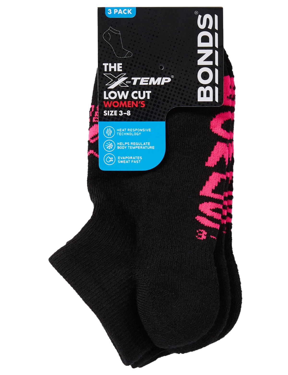Bonds Womens Socks Low Cut Size 3-8 Assorted 3 Pack