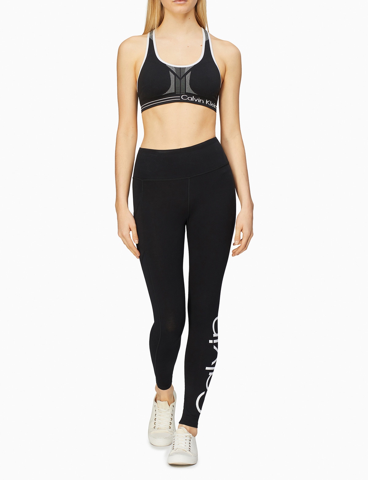 Calvin Klein Performance Plus Womens High Waist Running Athletic Tights In  Black