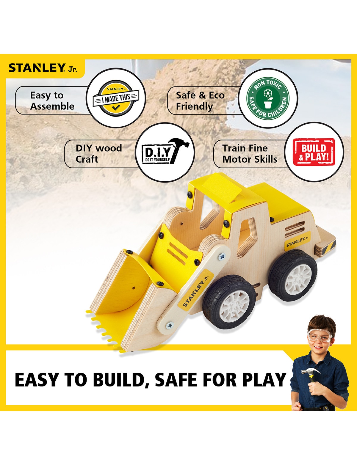 Stanley Jr. Front Loader Kit & 7 Piece Tool Set | Real Tools for Kids