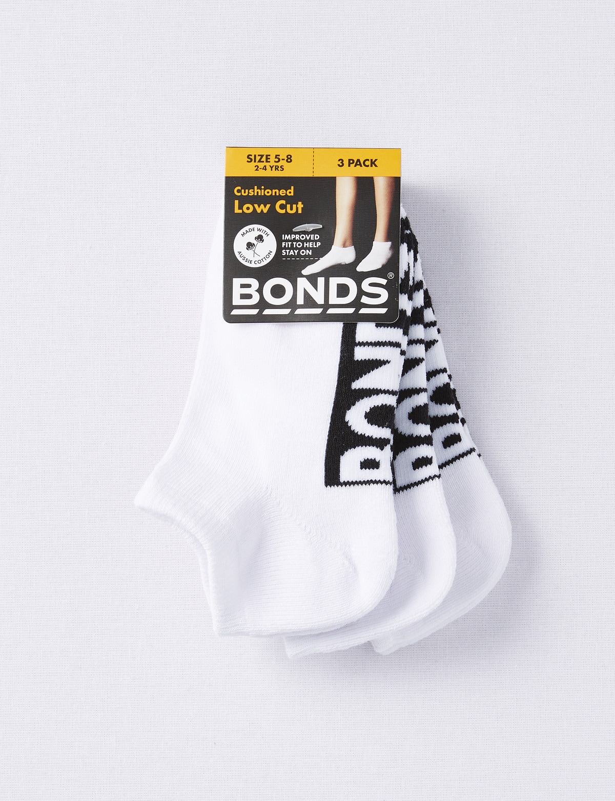Bonds Logo Low-Cut Sock, 3-Pack, White - Hosiery & Socks