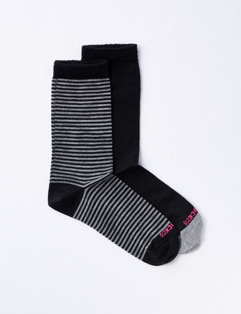 NZ Sock Co. Stripe Merino Crew Sock, 2-Pack, Black & Grey, 4-9 product photo