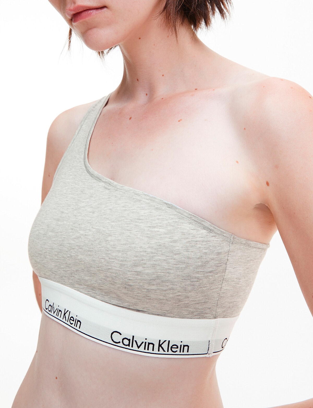 Calvin Klein Underwear Modern Cotton One Shoulder Bralette Grey Heather  Women's