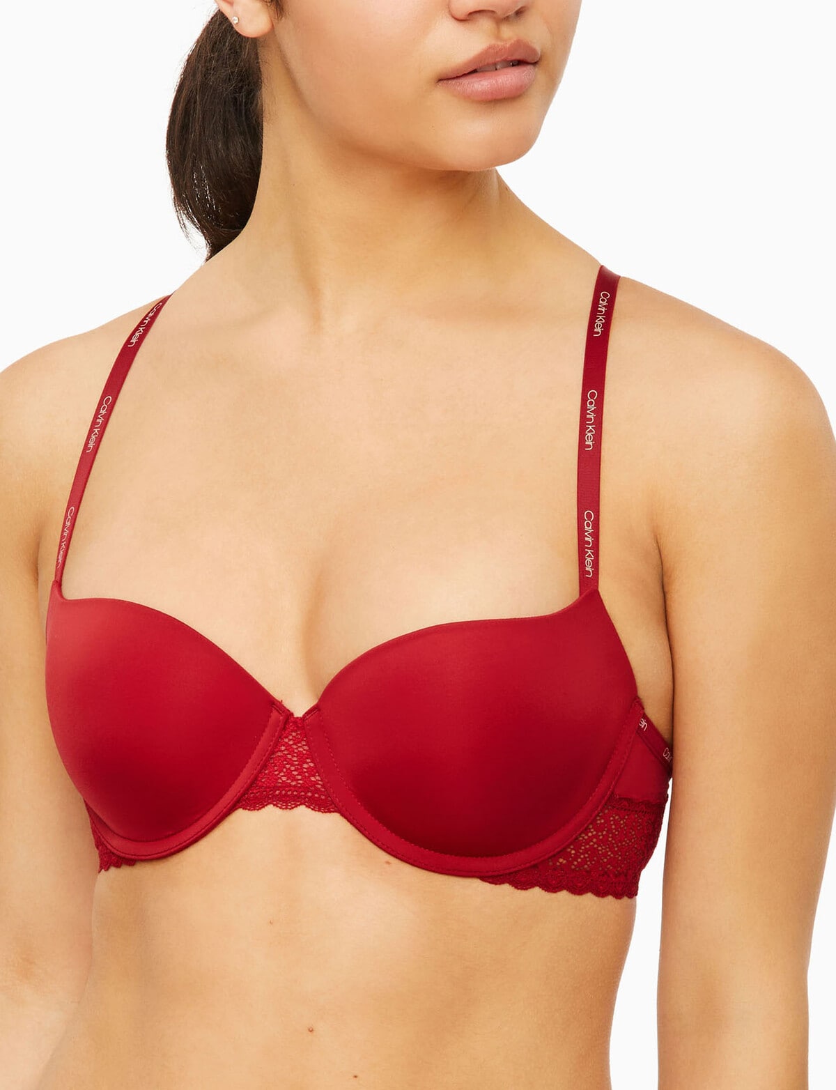 CK Black Linear Lace Lightly Lined Triangle Bra, red