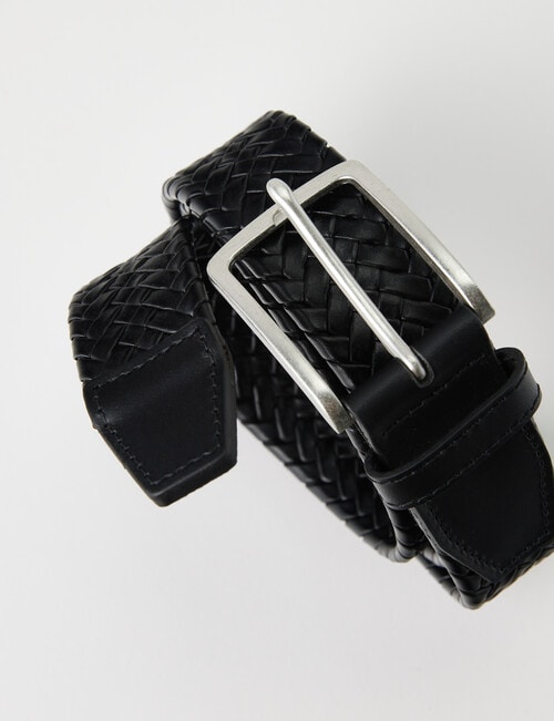 L+L Leather Woven Plait Belt, Black product photo View 02 L