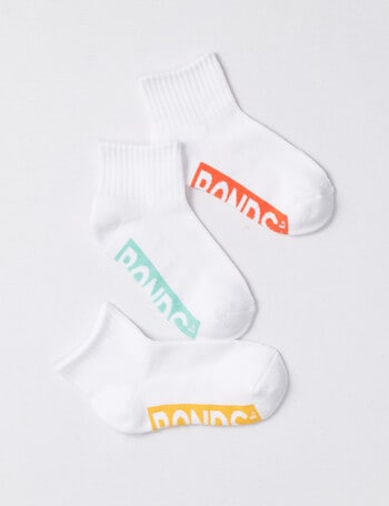 Bonds Logo Quarter Crew Sock, 3-Pack, White product photo
