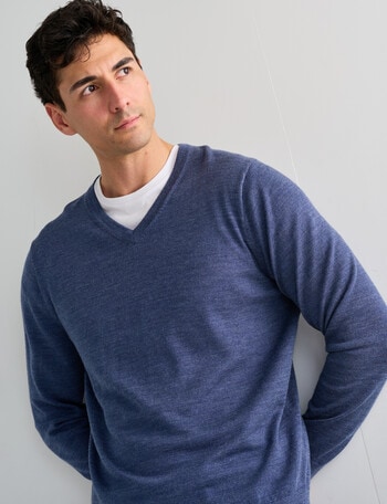 North South Merino V Neck Jumper, Denim Marle product photo