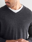 North South Merino V-Neck Jumper, Charcoal product photo View 04 S