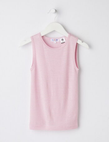 Blue Ink Merino Unisex Singlet, Dusty Pink & White Stripe, 3-7 product photo