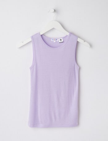 Blue Ink Merino Unisex Singlet, Soft Lilac, 8-14 product photo