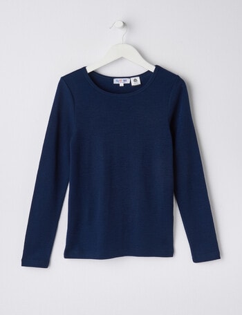 Blue Ink Merino Unisex Long Sleeve Top, Navy, 8-14 product photo