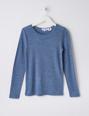 Blue Ink Merino Unisex Long Sleeve Top, Steel Marle, 8-14 product photo