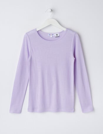 Blue Ink Merino Unisex Long Sleeve Top, Soft Lilac, 8-14 product photo