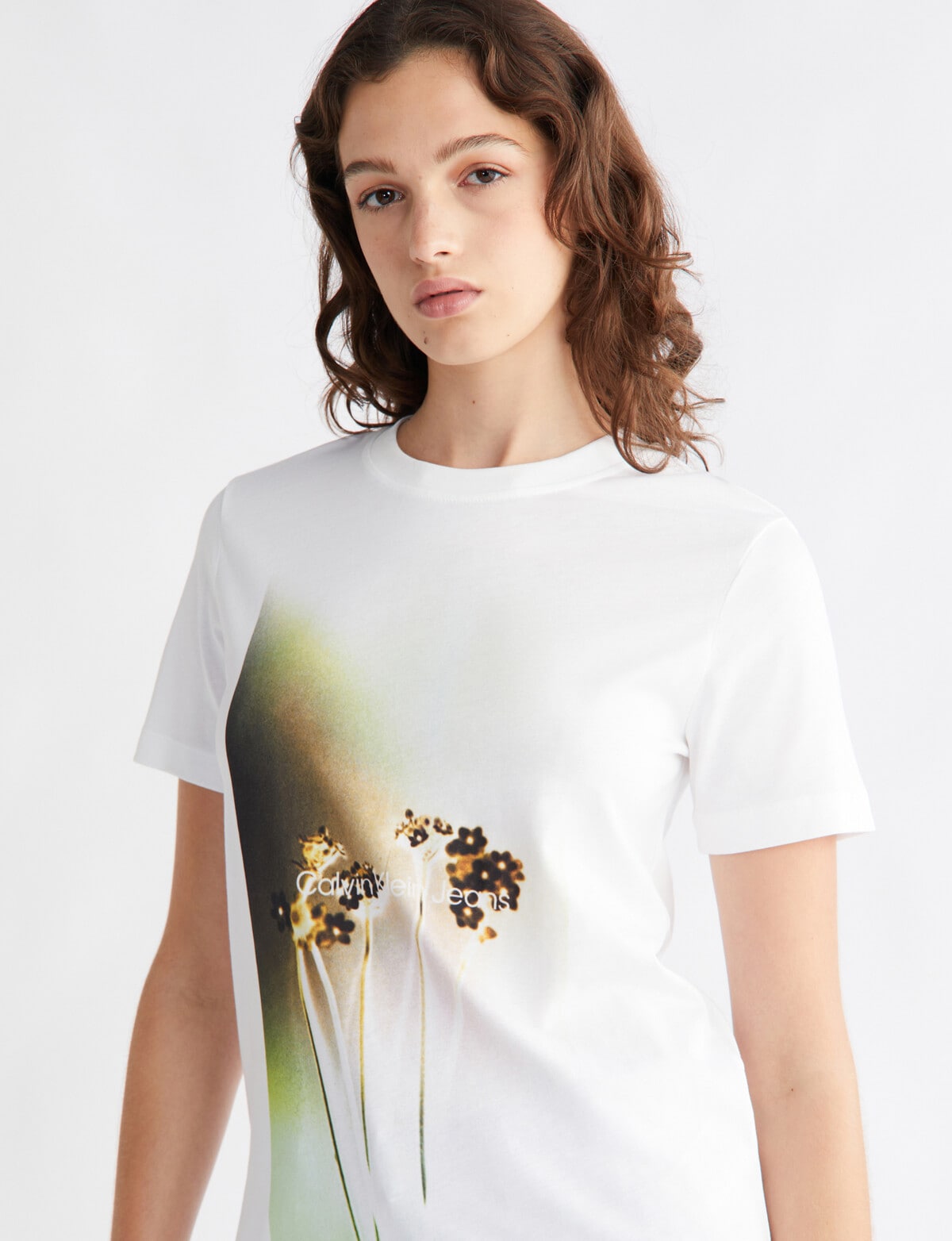 Calvin Klein Floral Photoprint Tee, White - Tops