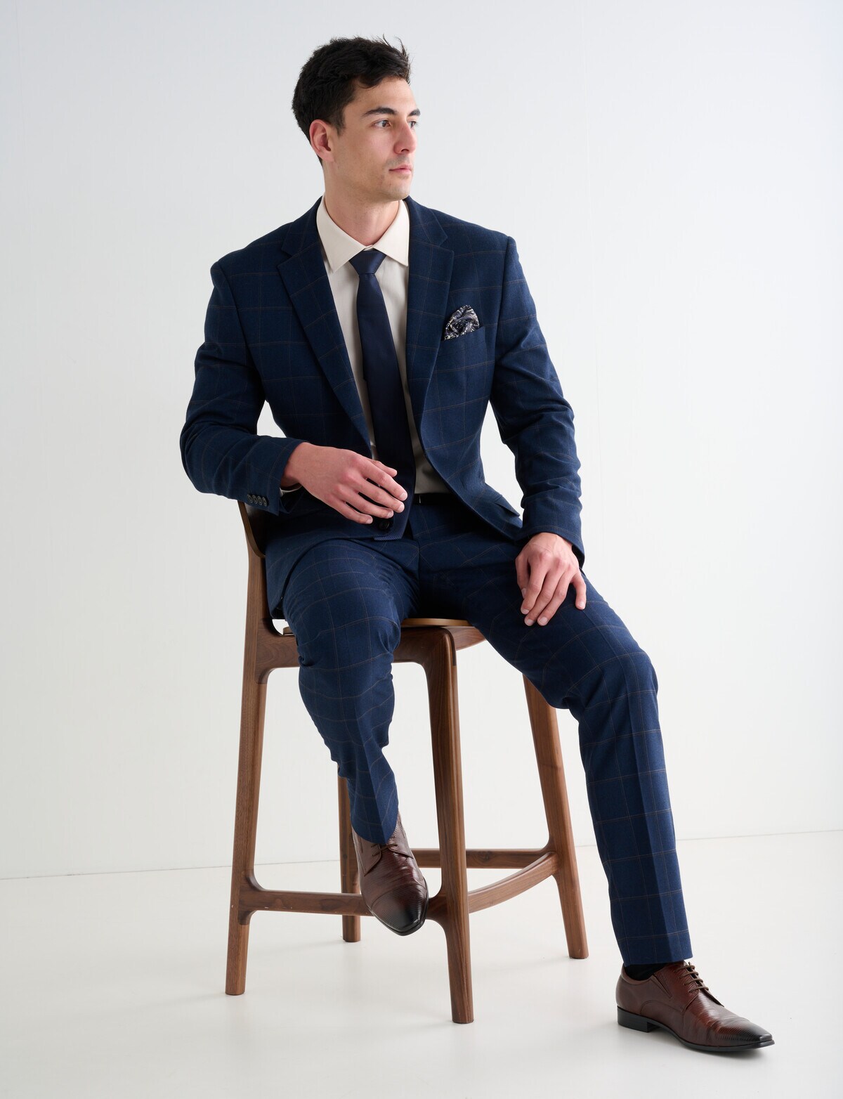Laidlaw + Leeds Tailored Check Jacket, Navy & Tan - Suit Jackets & Pants