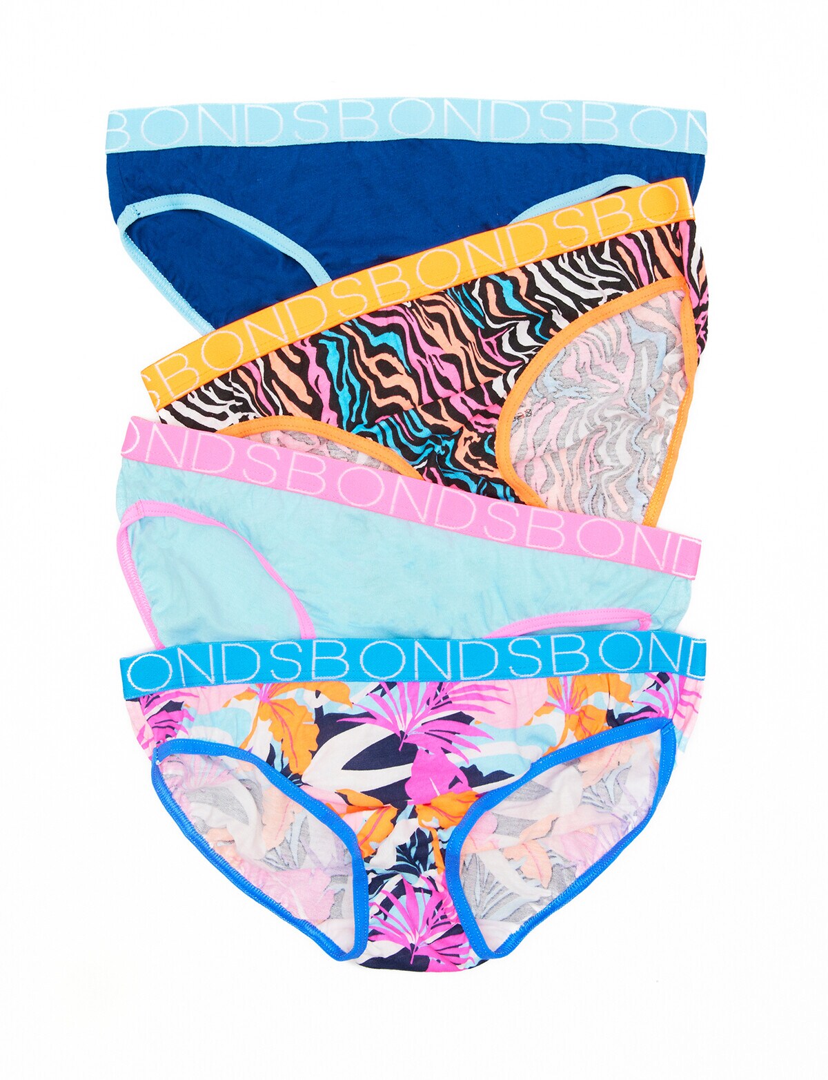 Bonds Multi Cotton Bikini Brief, 4-Pack, Floral Wave, 6-16 - Underwear