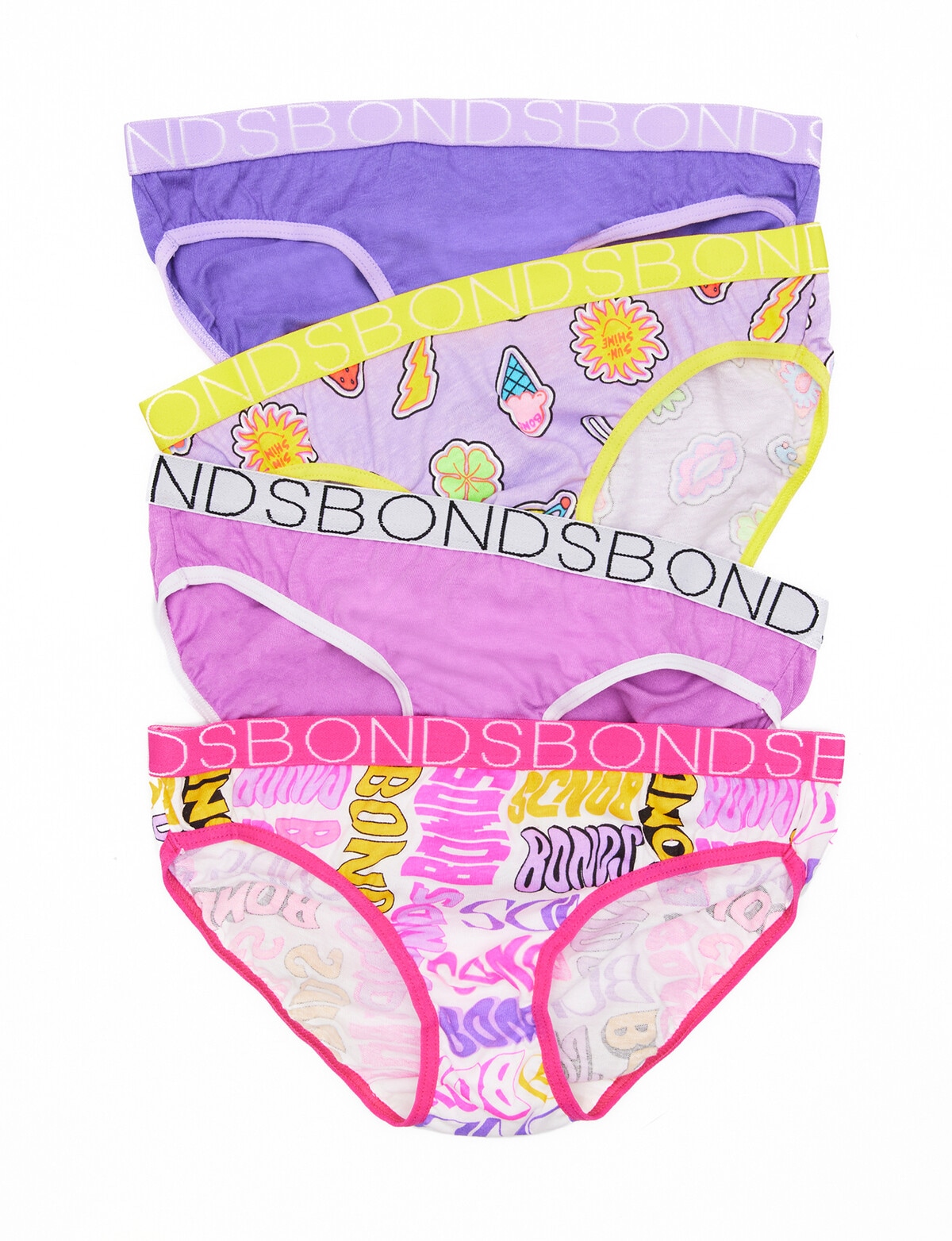 Bonds Multi Cotton Bikini Brief, 4-Pack, Floral Wave, 6-16 - Underwear