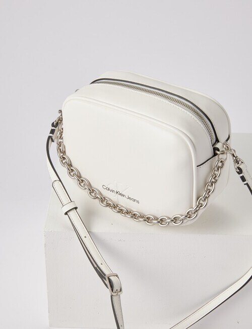 Calvin+Klein+Saffiano+Leather+Woven+Chain+Embroidered+White+