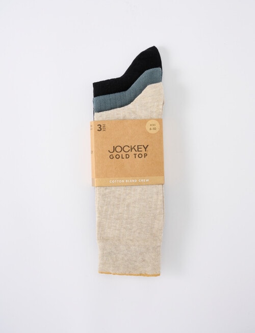 Jockey Gold Top Cotton-Blend Crew Sock, 3-Pack, Oat, Black & Blue - Socks