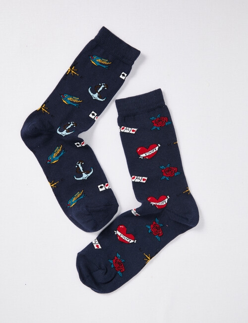 Columbine Nautical Cotton Crew Sock, Nautical Navy product photo