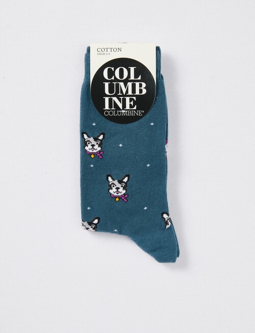 Columbine Dog Stargazer Cotton Crew Sock, Teal product photo View 02 L