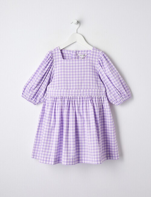 Mac & Ellie Gingham Puff Sleeve Dress, Lavender - Dresses