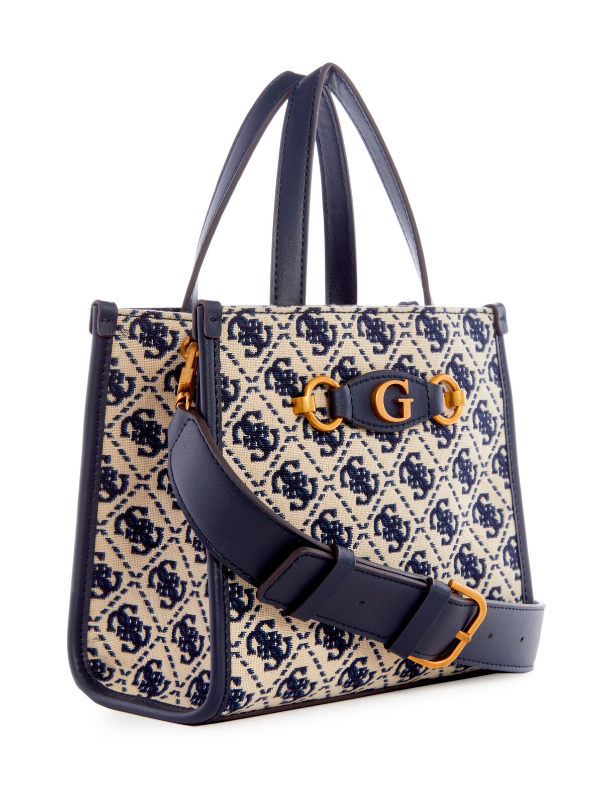 Guess Izzy 2-Compartment Mini Tote Bag, Navy Logo - Handbags