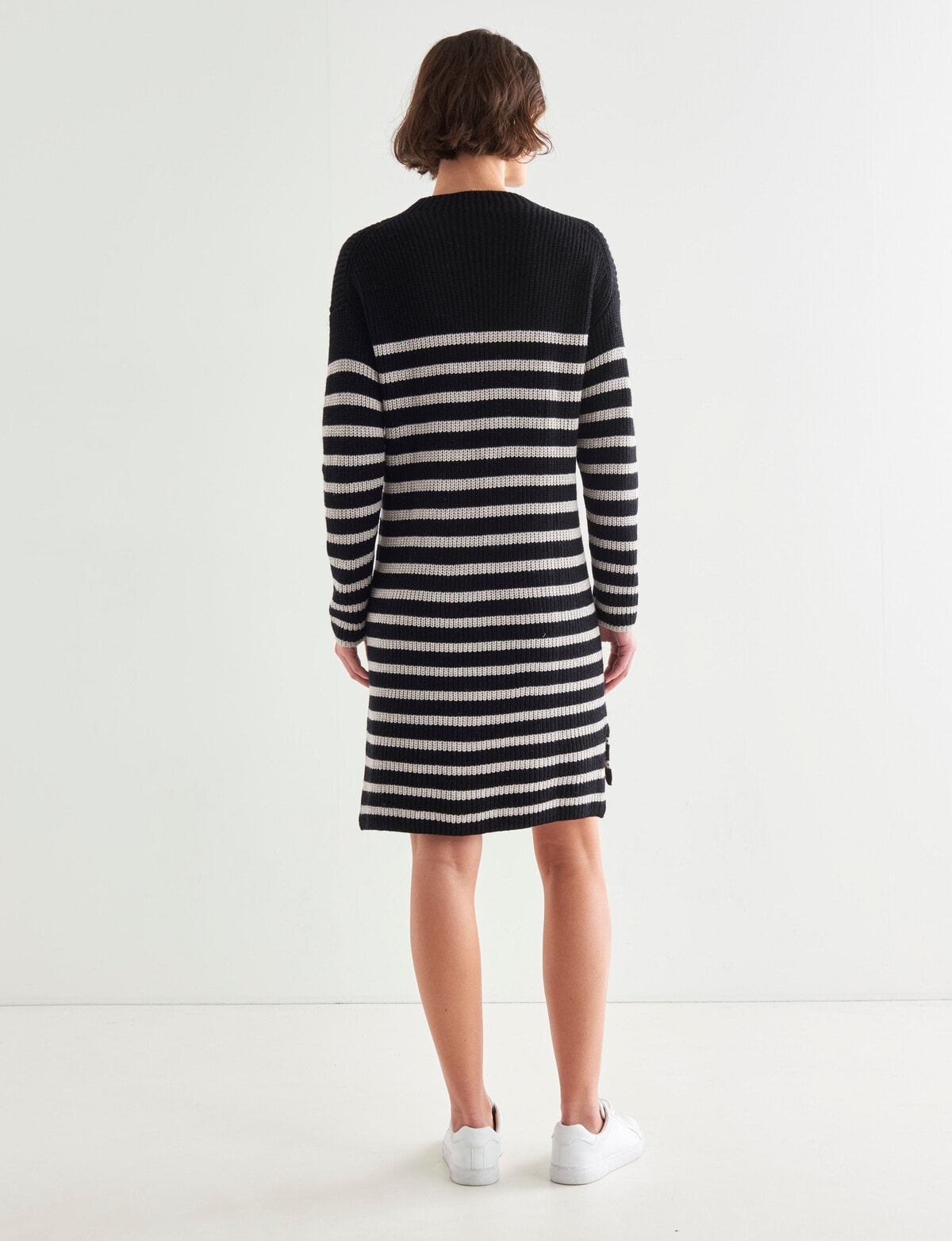 Jigsaw Bretton Stripe Knitwear Sweater Dress, Black - Womens Clearance
