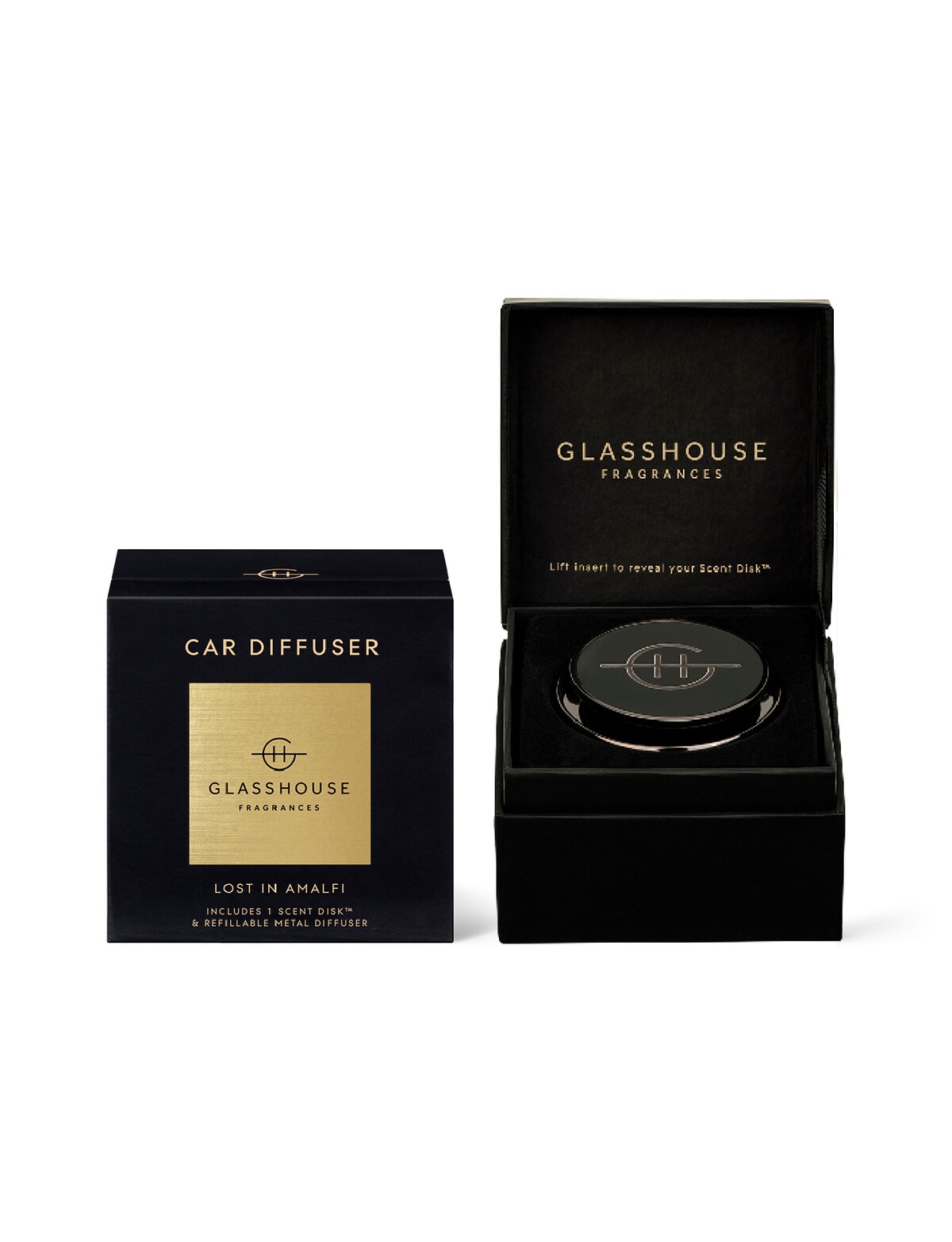 Glasshouse Fragrances Lost in Amalfi Car Diffuser, Black & Black