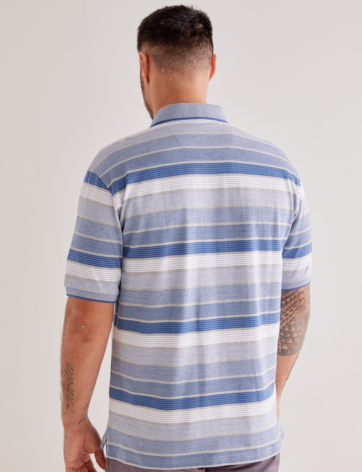 Logan Pearson Short Sleeve Polo Shirt, Denim - Mens Red Dot
