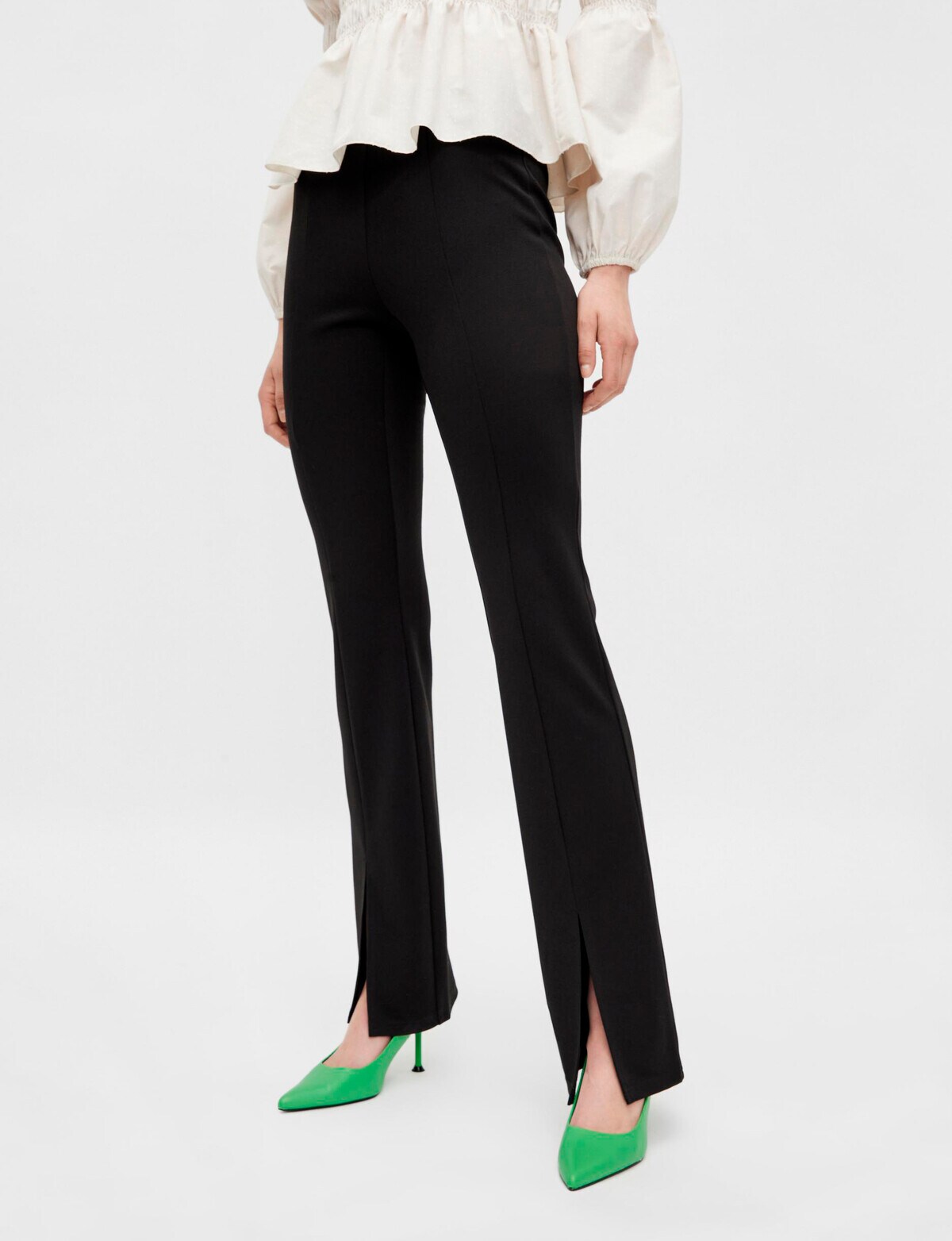 Lady Suit Pants Long Trousers Flare Bell Bottom Front Slit Black Stretchy  Formal | eBay